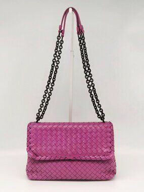 Bottega Veneta Intrecciato Purple Leather Chain Shoulder Bag Black Chain